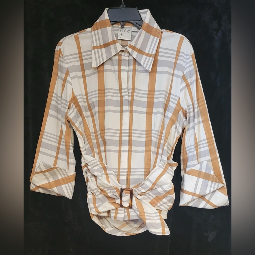 Inley Cream White Button Down Shirt with Tie Front and Notched Collar